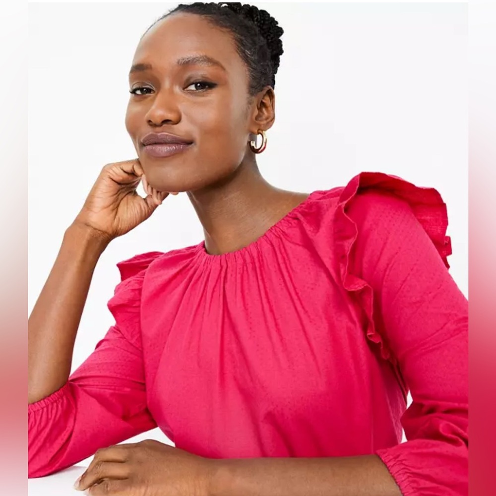 NWT Loft Pink Magenta Blouse with Flutter Ruffle Sleeve Medium (M)